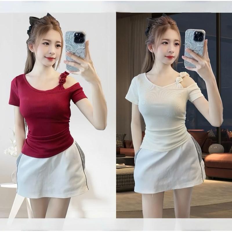 Áo Thun Nữ Cổ Tròn Thiết Kế Dây Hoa Chất Thun Gân Tăm Lạnh Co Giãn Bigsize 40-85kg ESHOP MS572