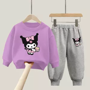 Bộ áo Hoodie và quần chạy bộ nhẹ Kuromi Kids Thiết kế hoạt hình Trang phục thường ngày cho bé gái đi học