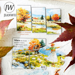 JIANWU Dòng Đồng Cỏ Vô Tận Thị Trấn Vintage Cây Núi Vật Liệu Phong Cảnh Cắt Dán PET Nhãn Dán Sáng Tạo Tạp Chí Văn Phòng Phẩm