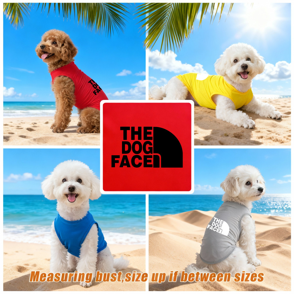 Áo vest thú cưng cỡ S-2XL, in văn bản "THE DOG FACE", Nhiều màu sắc có sẵn và thoáng khí cho mùa hè, thích hợp cho cả sử dụng trong nhà và ngoài trời, và phù hợp với tất cả chó và mèo nhỏ.