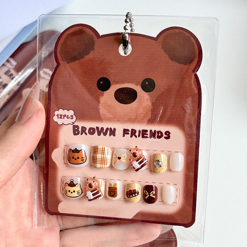 Dễ Thương Trẻ Em Hoạt Hình Ngắn Handmade Dán Móng Tay Capybara Đeo Đầu Móng Tay Giả Móng Tay
