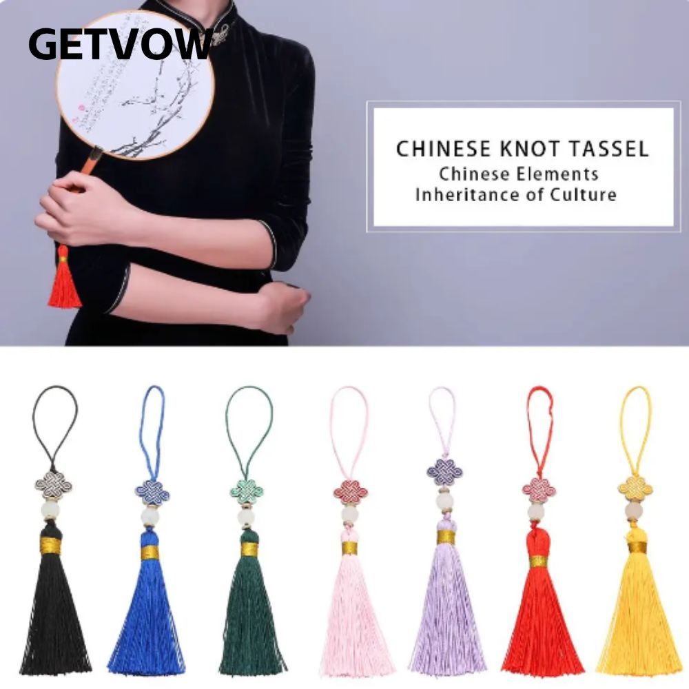 Mặt dây chuyền điện thoại tua rua GETVOW, Mặt dây chuyền tua rua nút thắt thủ công đầy màu sắc Thủ công Trung Quốc Trang trí treo quần áo phong cách Trung Quốc Phụ kiện túi mặt dây chuyền
