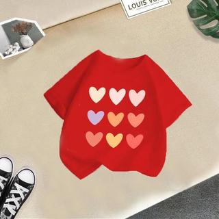 Áo thun thể thao cổ tròn, thoáng khí, đa năng, thoải mái, phong cách, in hình trái tim và bánh donut dành cho bé gái.