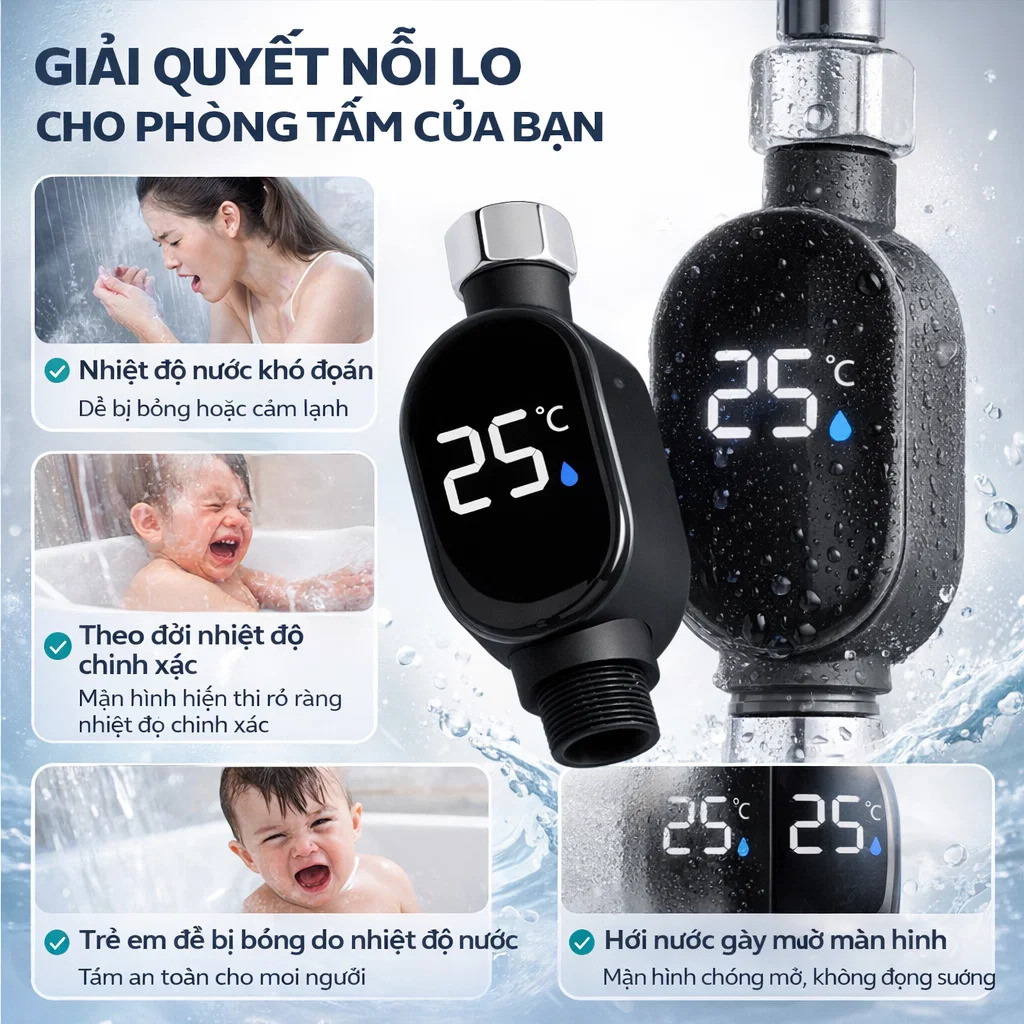 🔥Giá sốc🔥Màn hình hiển thị nhiệt độ cho vòi hoa sen, màn hình hiển thị nhiệt độ thông minh chống nước/Nhiệt kế thông minh kiểm soát nhiệt độ hiệu quả / nhiệt kế tắm an toàn cho bé