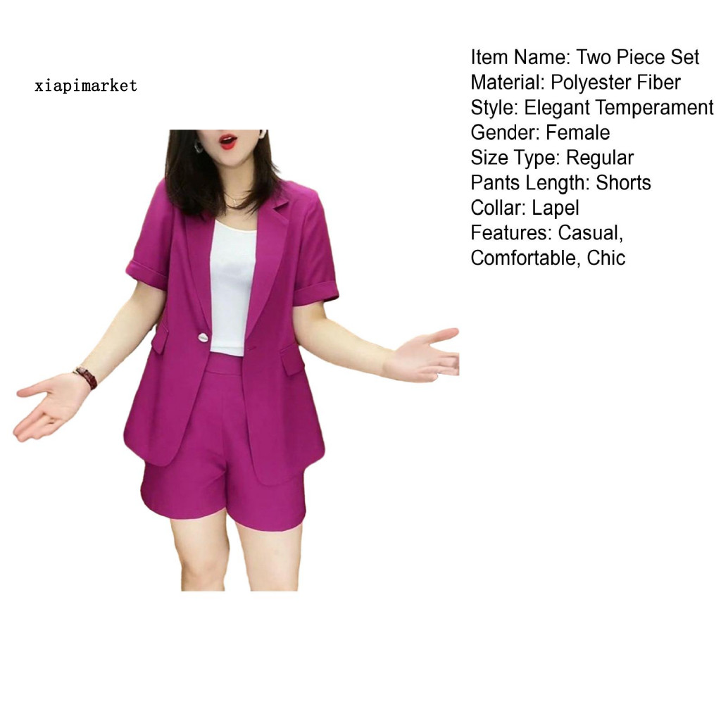 XIA | Bộ Blazers Công Sở Hai Mảnh Polyester Thoáng Khí, Thiết Kế Mở Mặt before Quần Short, Thời Trang Cho Phụ Nữ