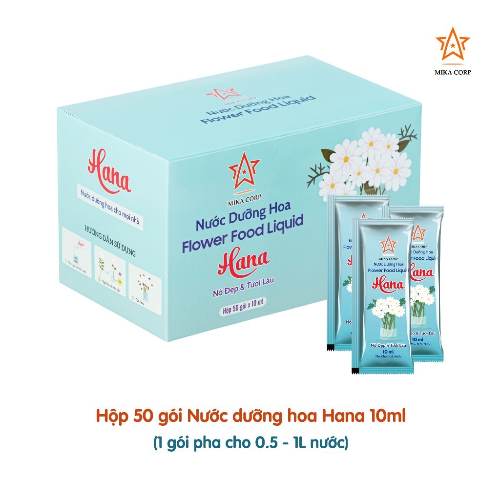 Nước dưỡng  hoa tươi lâu Hana (Hộp 50 gói x 10ml) - Dưỡng hoa tươi lâu, không gây thối nước