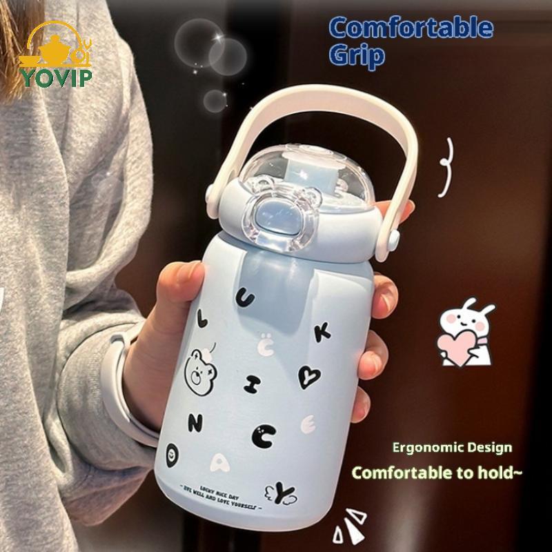 YOVIP Trẻ Em Bình Giữ Nhiệt Bằng Thép Không Gỉ Ống Hút Dễ Thương Ấm Siêu Tốc Di Động Thiết Kế Đơn Giản Bình Nước Thép 304 Cho Trẻ Em VN