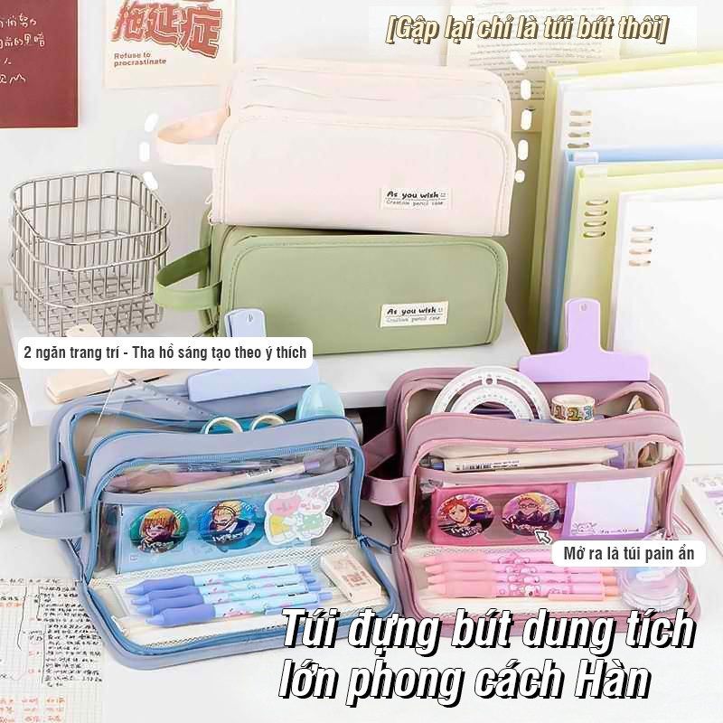 Túi đựng bút bằng vải nhiều ngăn cute cho học sinh, tiện nghi khi sử dụng và mang phong cách đáng yêu