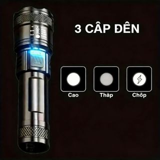 Đèn Pin LED Siêu Sáng, Chế Độ Zoom và Sạc Dự Phòng, Phù Hợp Cho Cắm Trại, Du Lịch và Thám Hiểm
