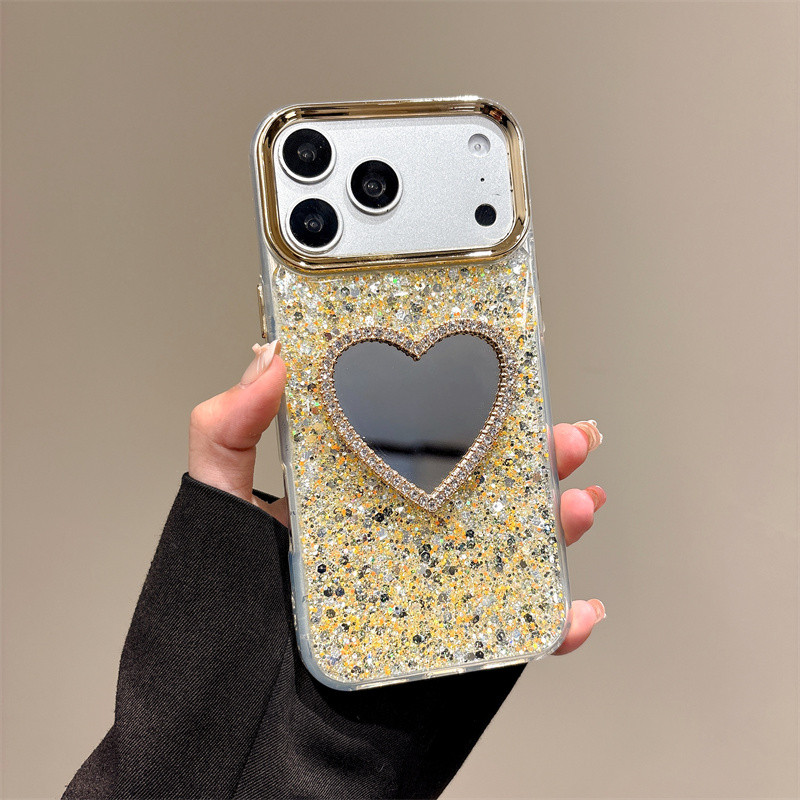 Ốp lưng iPhone gương hình trái tim 3D phù hợp cho iPhone 17 Pro Max, iPhone 17 16 15 14 13 12 11
