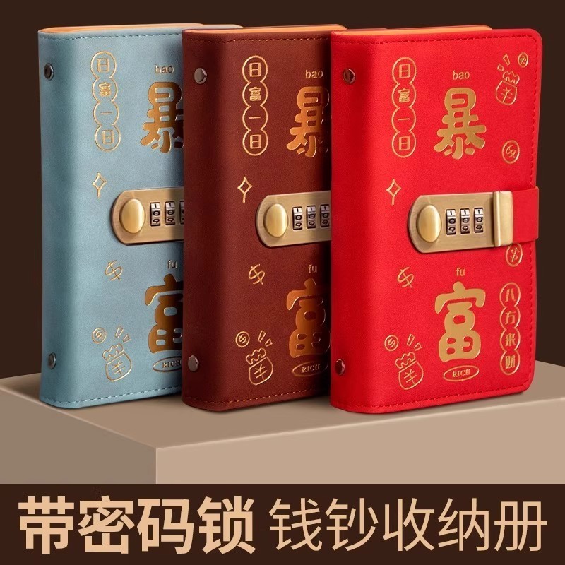 Sử dụng loại sổ tiết kiệm da PU cao cấp, thiết kế 100 ô với khóa mật khẩu và chống nước, ví tài chính trẻ em