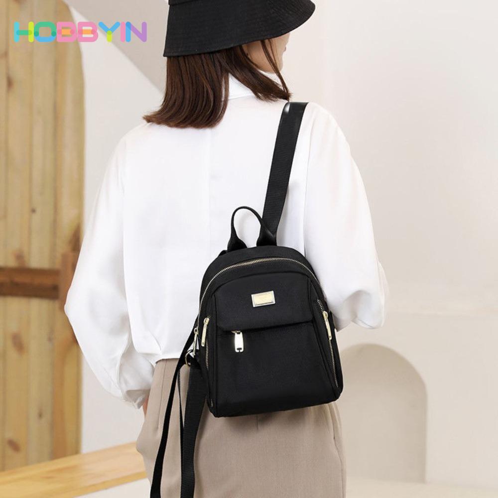 HOBBYIN Túi đi học HOBBYIN, Ba lô du lịch nhẹ màu đen, Túi đeo vai vải dung tích lớn dành cho nữ