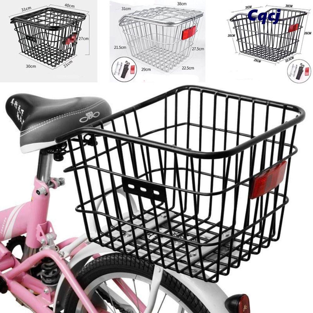 Giỏ sau xe đạp leo núi CQCJ, kim loại bền đẹp màu đen/bạc, dễ dàng lắp đặt và điều chỉnh cho phụ kiện xe đạp gấp trẻ em