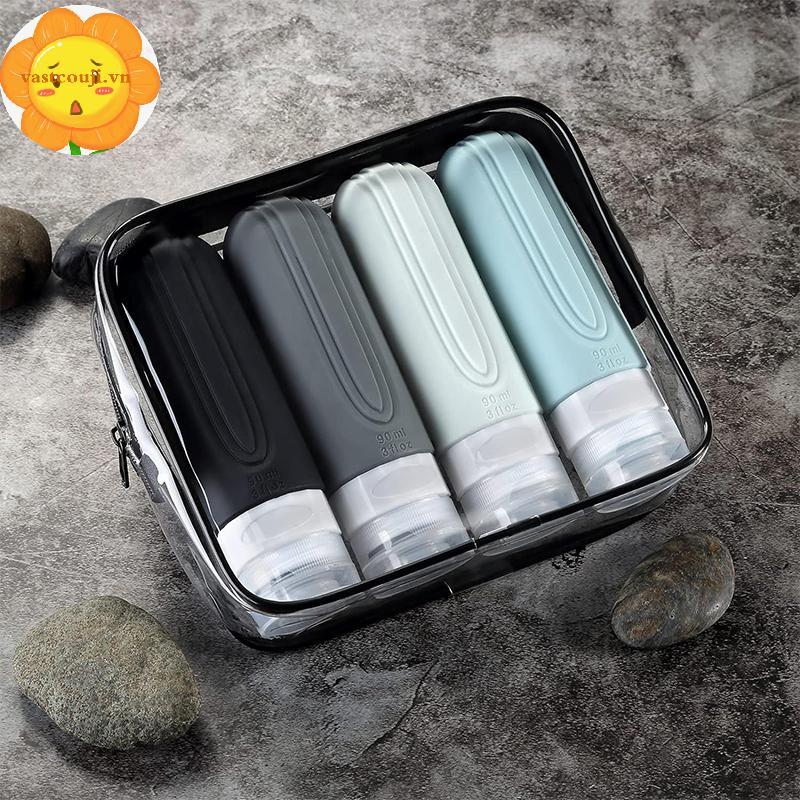 VASTJI 90ml / bộ Silicone Du Lịch Mỹ Phẩm Chai Đựng Rỗng Bóp Chai Chống Rò Rỉ Đổ Lại Cho Dầu Gội Dầu Xả Lotion VN