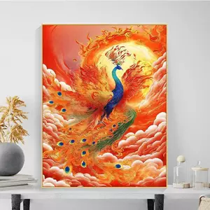 Thần Quái Thú Vermilion Chim Phong Thủy Tranh Canvas Phong Cách Trung Hoa Phượng Hoàng Nghệ Thuật Treo Tường Cho Phòng Khách Phòng Ngủ Học Lối Vào Trang Trí Unframed
