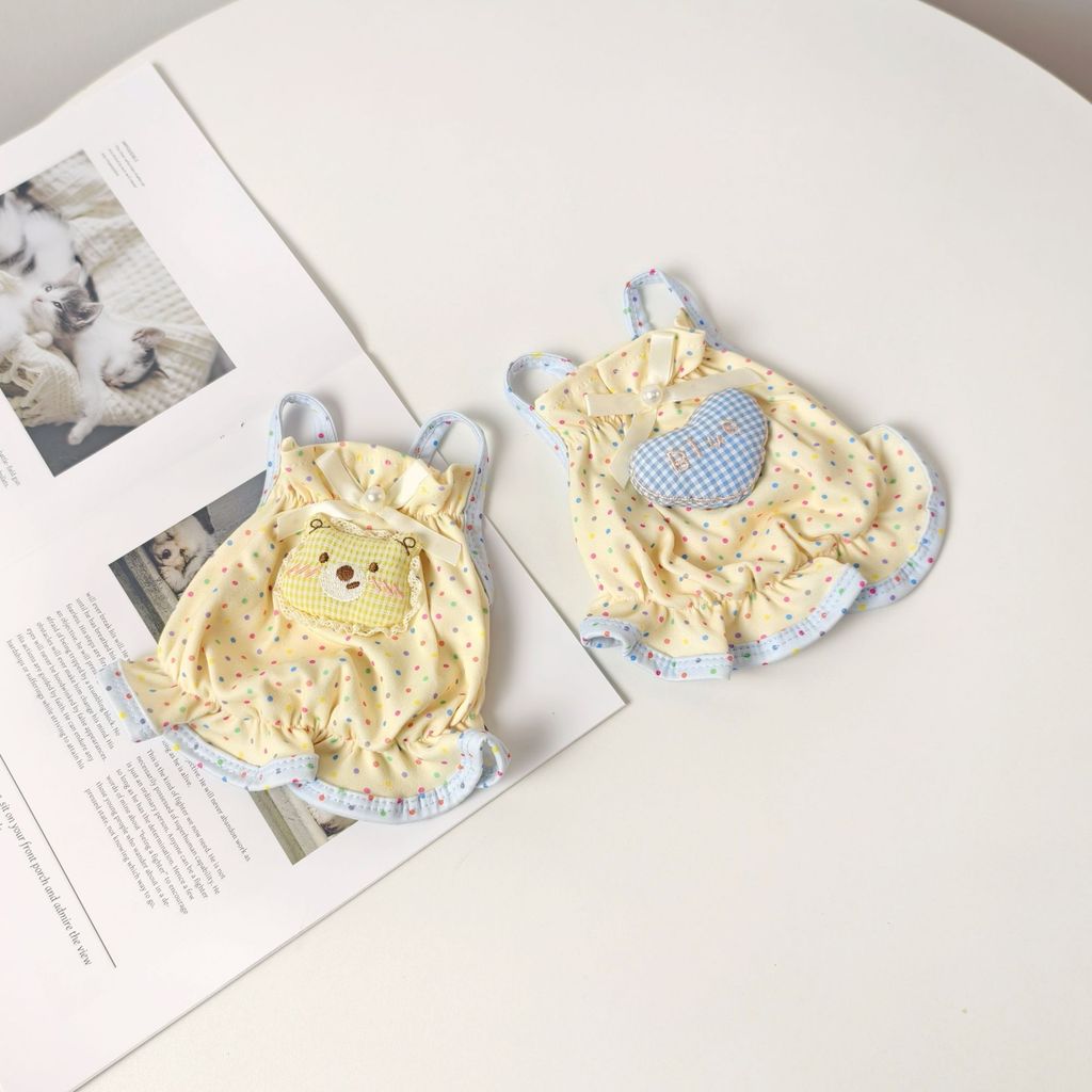 Thú Cưng Màu Vàng Chấm Bi Ren Sling Dress Teddy Bichon Schnauzer Quần Áo Cho Chó Nhỏ