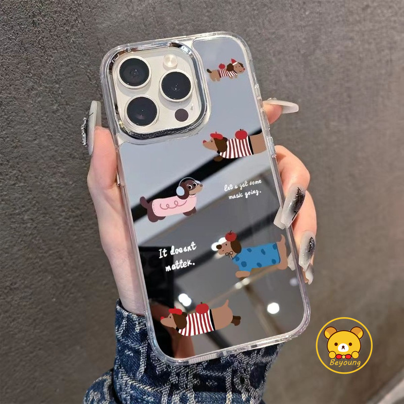 Ốp Điện Thoại Gương Dachshund Dễ Thương Cho Samsung Galaxy S26 S25 Edge S24 S23 S22 S21 S10 Plus S20 FE F55 F14 C55 M55 M52 M34 M32 M22 F22 M14 A22 Vỏ Hoạt Hình Sang Trọng