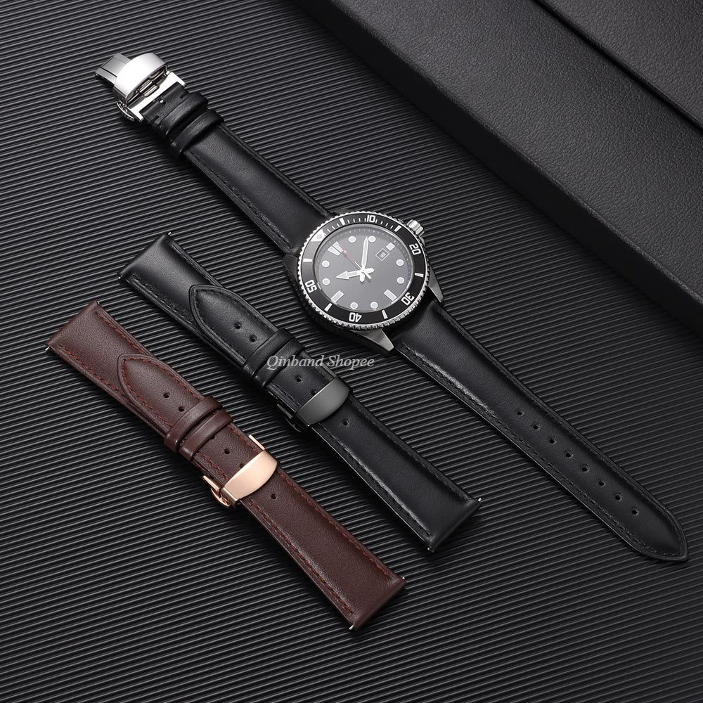 Khóa bướm 4 màu - Dây đeo đồng hồ da thật bằng da bò 12 / 14 / 16 / 18 / 20 / 22mm Dây đeo đồng hồ da phát hành nhanh dành cho nữ Thay thế vòng tay đồng hồ nam