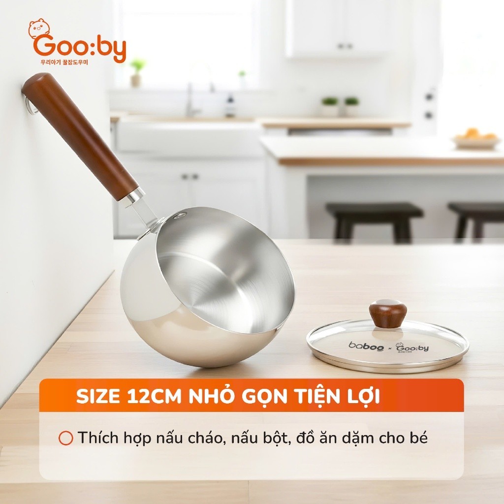 ✅ Nồi Quánh Nấu Bột Cho Bé Gooby Baboo Chính Hãng - Inox 304 Đáy 3 Lớp, Dùng Được Cho Bếp Từ
