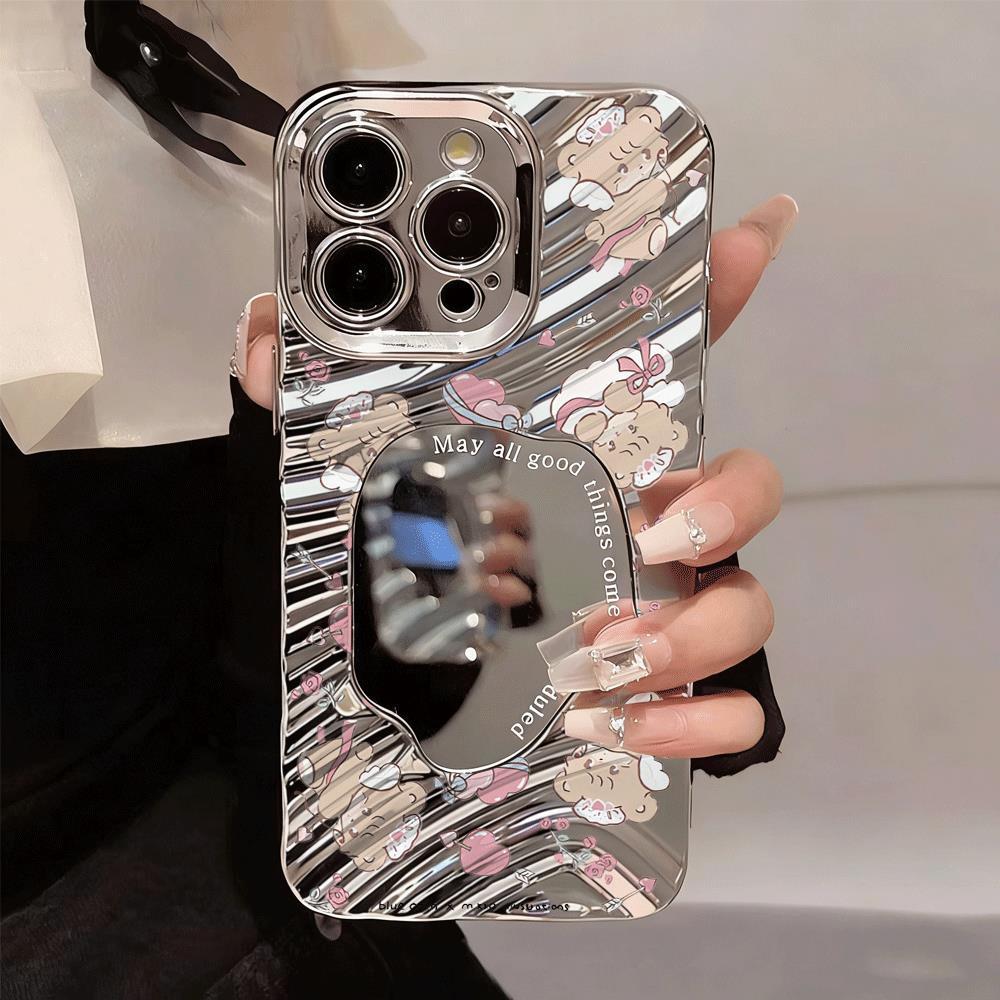Màu hồng Pig tình yêu Full In cho 16 trường hợp iPhone 17Air mạ gương bạc 14 13 11Pro