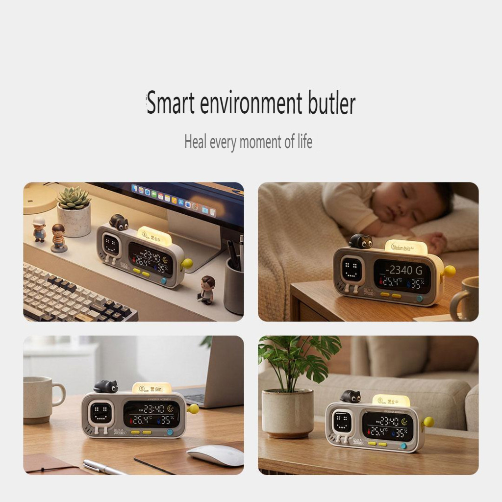 DUKE MOODA TH2 Cảm biến đồng hồ nhiệt độ và độ ẩm thông minh Điện kỹ thuật số Máy đo độ ẩm Trạm thời tiết Nhắc nhở vui nhộn thông minh CN