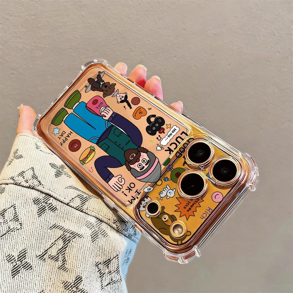 May mắn triều chú thích hợp cho iPhone 17Promax trường hợp túi khí bốn góc 16promax trong suốt 15