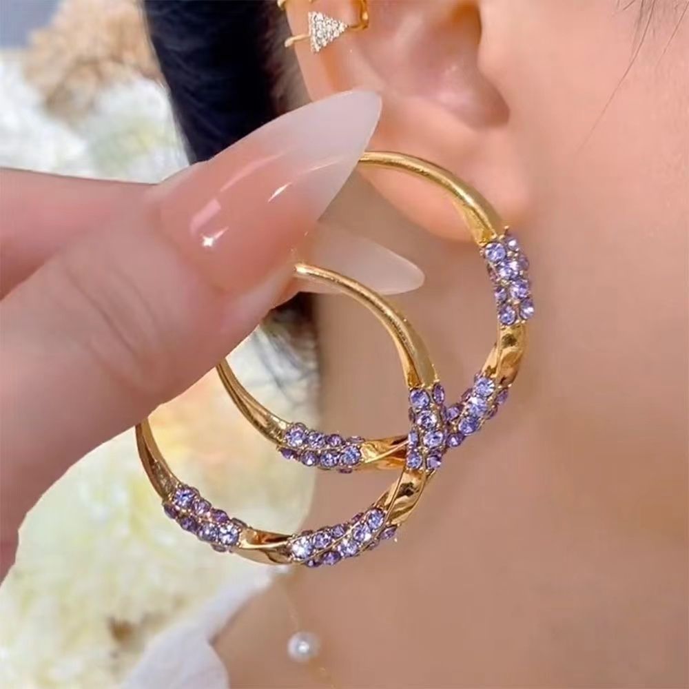 Bông tai zircon màu tím cao cấp - Phù hợp phụ nữ tinh tế và thanh lịch