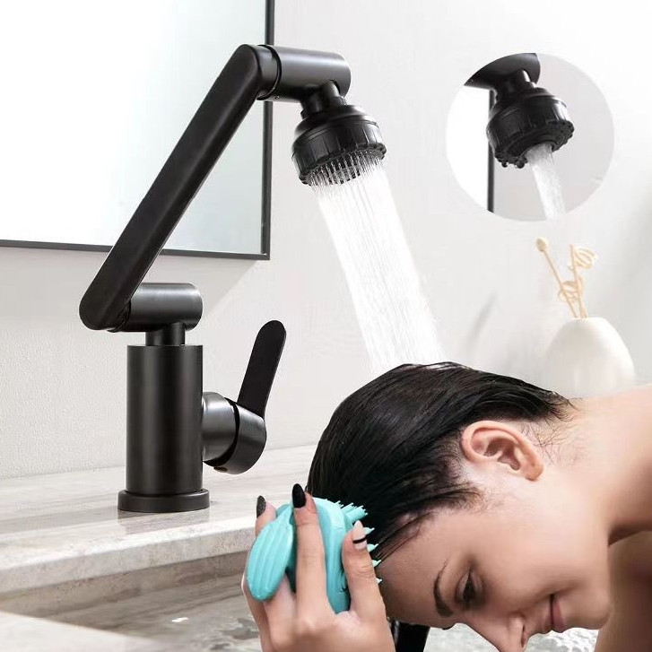 Vòi lavabo đồng thau, vòi nước chậu rửa mặt nóng lạnh đa chiều xoay 360 độ thông minh sang trọng và tiện dụng