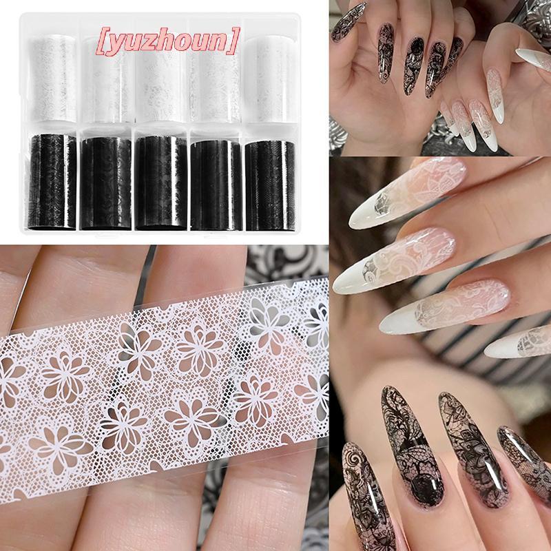[yuzhoun] 1 / 10 Cuộn Thanh Lịch Bla Trắng Ren Hoa Chuyển Móng Tay Giấy Giả Tưởng Retro Hoa Bầu Trời Đầy Sao Giấy Stier Phụ Kiện Làm Móng Tay