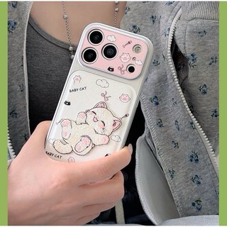 Ốp điện thoại mèo thêu da trắng dễ thương cho iPhone17 Pro Max 16 15 14 Pro Max Bảo vệ Camera chống sốc Vỏ cứng chống rơi