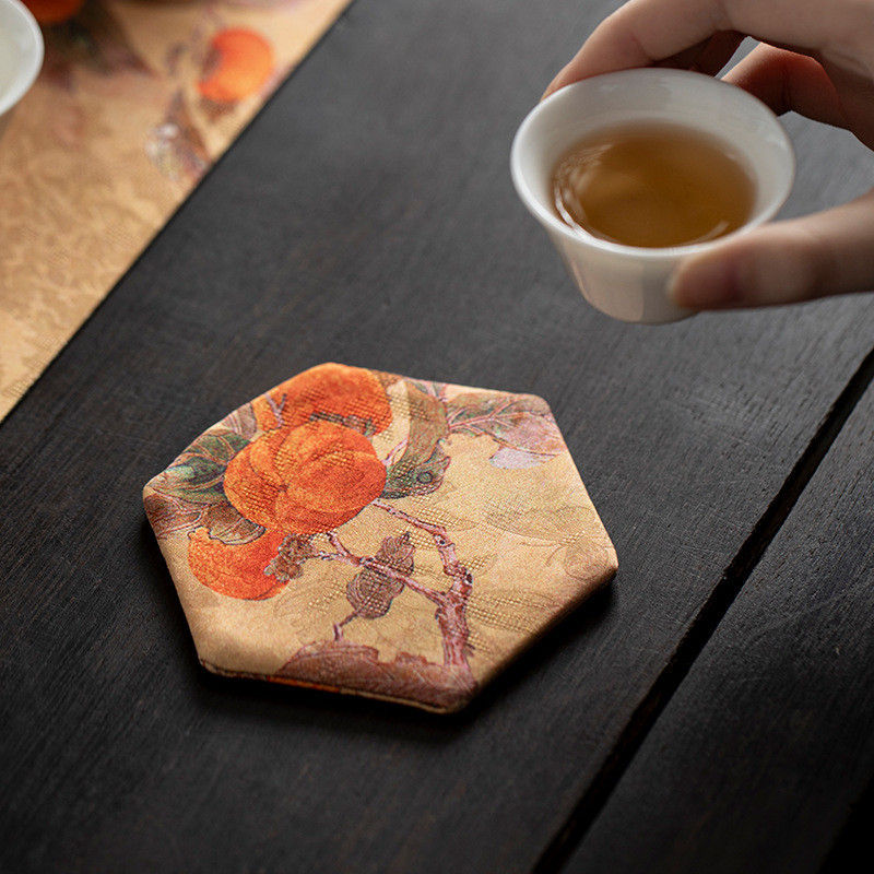 Miếng Lót Ly Gấm Phong Cách Trung Hoa Cổ Điển Chống Thấm Nước Đế Lót Tách Trà Thủ Công Sang Trọng Decor Bàn Trà [11x11cm]