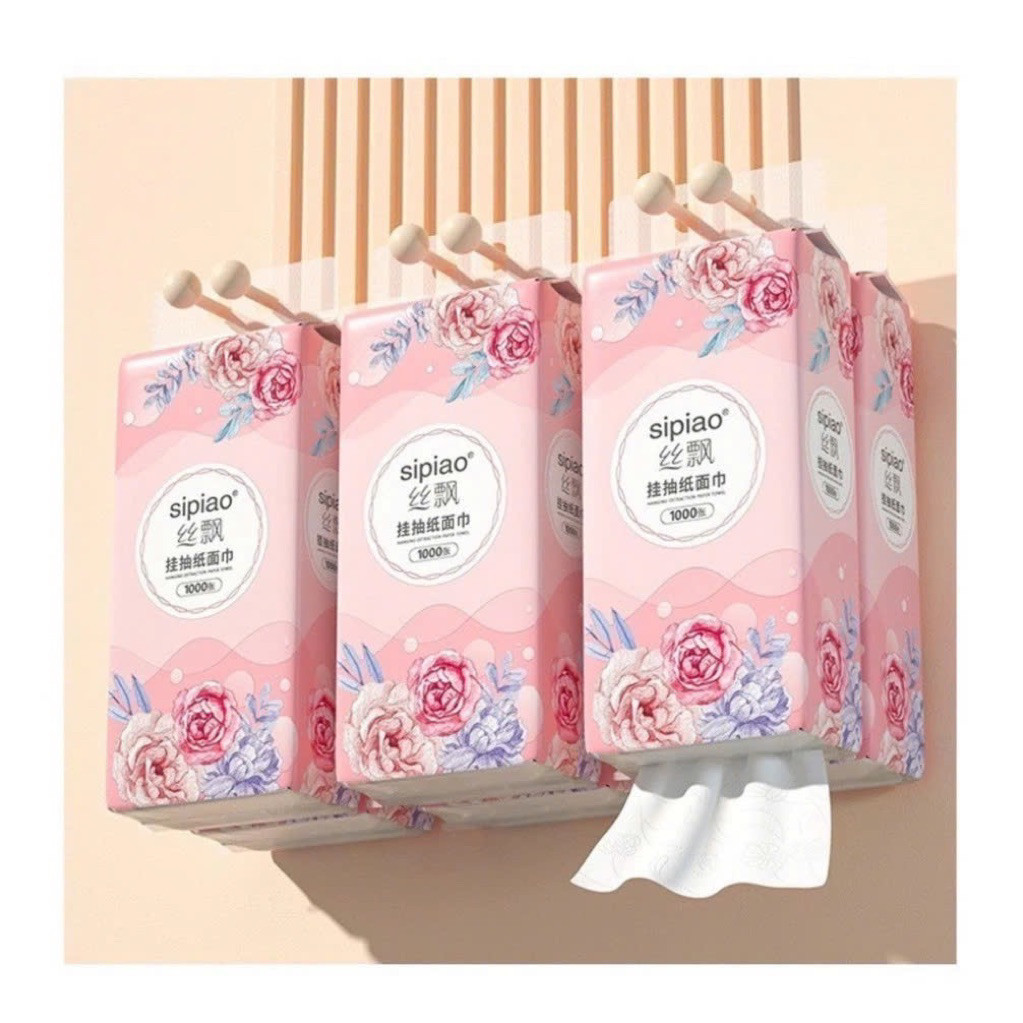 Thùng 10 Bịch Giấy Treo Đa Năng SIPIAO Hoa Hồng, Giấy Vệ Sinh Treo Trường 4 Lớp mỗi bịch 1000 Tờ Loại 1