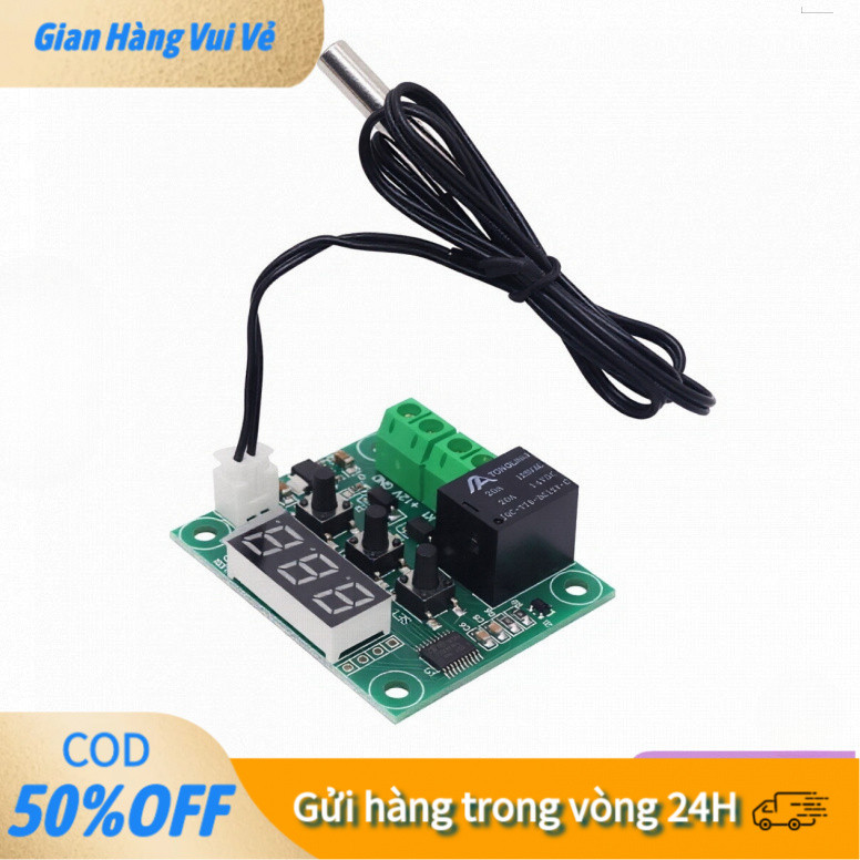 【48h】Mạch cảm biến XH-W1209 12VDC với rơ-le đầu ra, đóng cắt thiết bị theo nhiệt độ cài đặt, tải tối đa 10A.