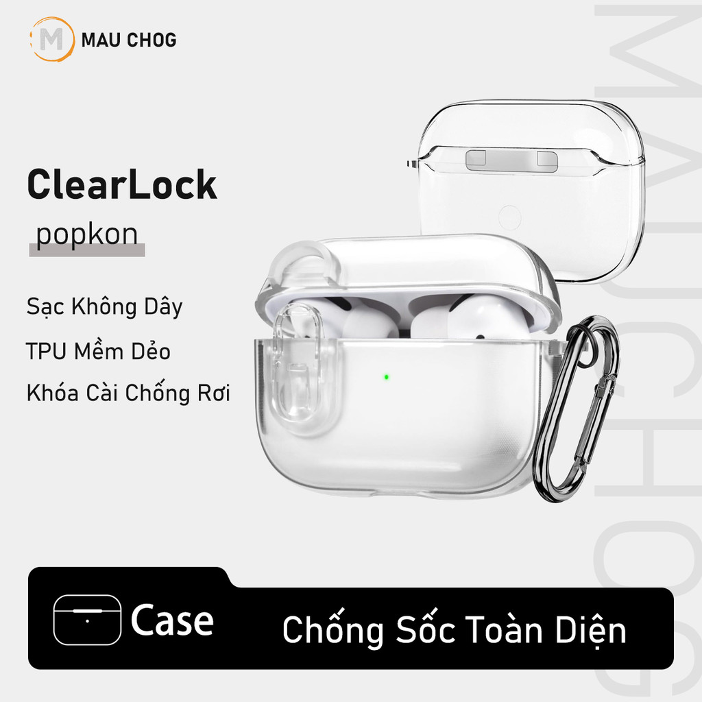 Ốp Case Trong Suốt Có Khóa Chống Rơi Nắp Kèm Móc Treo Cho Tai Nghe Airpods Pro 3 2 Airpods 4