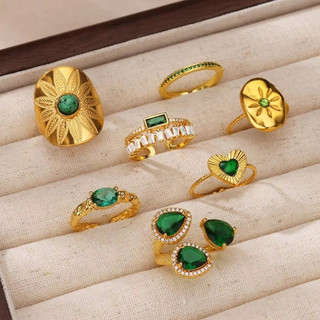 Nhẫn Zircon với đá lục bảo tự nhiên và thép không gỉ, phong cách vintage sang trọng
