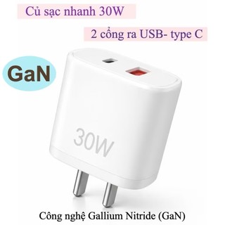 Bộ sạc nhanh 30W, công nghệ GaN  Tương thích với iPhone 15-17 công suất thực tế,đạt chứng nhận 3C,
