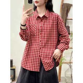 [Hàng có sẵn] Áo sơ mi nữ dài tay 100% cotton phong cách Mori caro, phù hợp mùa xuân