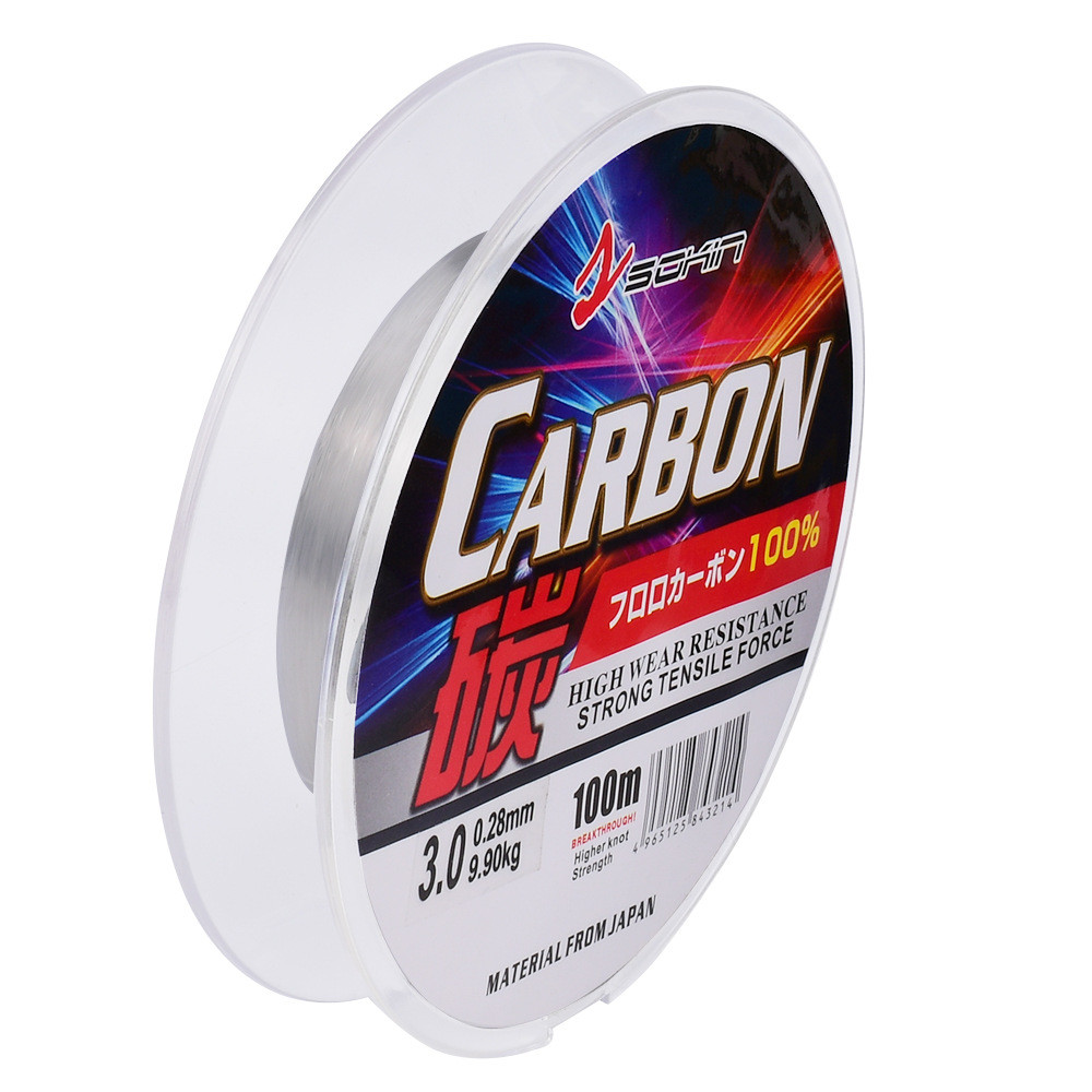 Dây carbon 100m trong suốt chịu cắn chịu mài tốt chìm nhanh chuyên làm dây dẫn câu lure gần bờ và câu cá biển