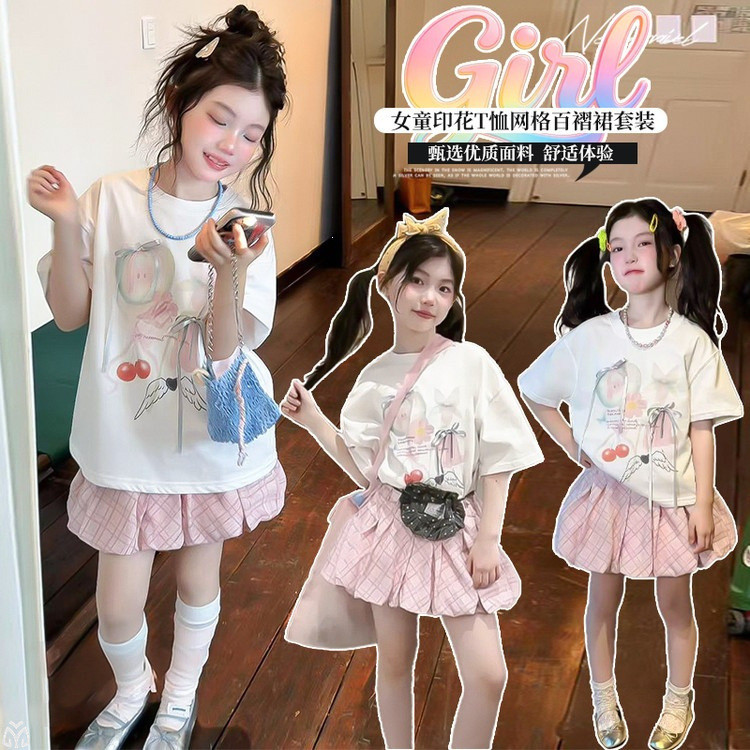 Áo thun in hình dáng rộng mùa hè cho bé gái 2026 Phong cách mới cho trẻ em Sweet Bow Ribbon Top