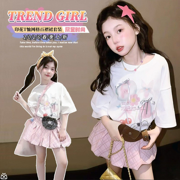 Áo thun in hình dáng rộng mùa hè cho bé gái 2026 Phong cách mới cho trẻ em Sweet Bow Ribbon Top