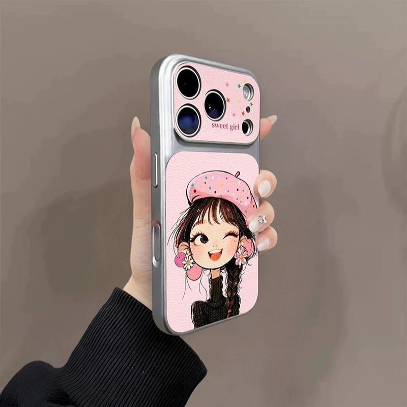 Ốp điện thoại Tpu mềm bện dài cho bé gái Hàn Quốc cho IPhone 17 13 15 14 13 12 11 Promax PRO MAX Dễ thương, Chỉ dành cho bé gái, Bạc có bảo vệ Camera