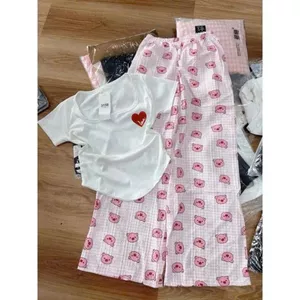 Bộ quần dài heo hồng+ mix áo CROPTOP hình tim love trẻ trung xinh xắn-chang3158