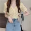 Áo len dệt kim cổ chữ V ngắn tay có nơ,form vừa vặn, phù hợp mùa hè