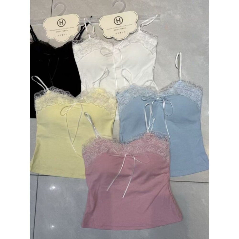 Pure Desire Hot Girl Xếp Ly Ren Khâu Nhỏ Camisole Nữ Có Miếng Lót Ngực Top