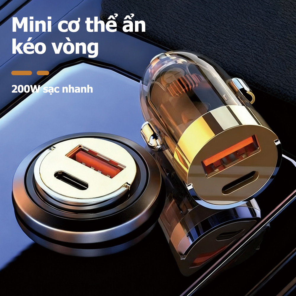 Bộ sạc xe hơi loại-120W sạc siêu nhanh vô hình sạc xe hơi ẩn mini tab kéo sạc xe hơi Bộ sạc điện thoại di động QC3.0