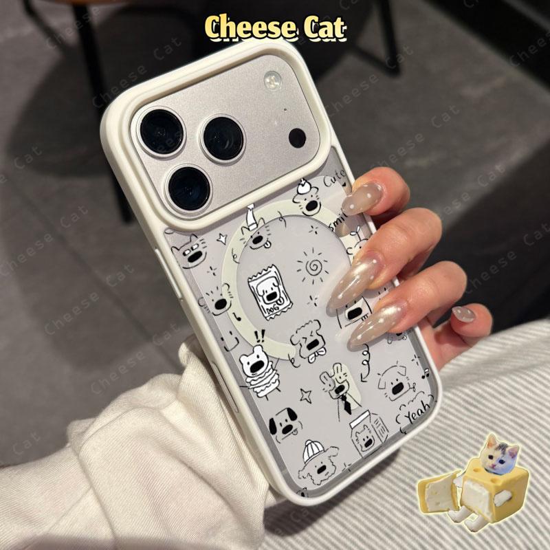 Dòng chó con lấp đầy màn hình Ốp điện thoại từ tính cho iPhone 11 12 13 14 15 16 17 Pro Max 7 Plus XR Xs Màu xám cao cấp
