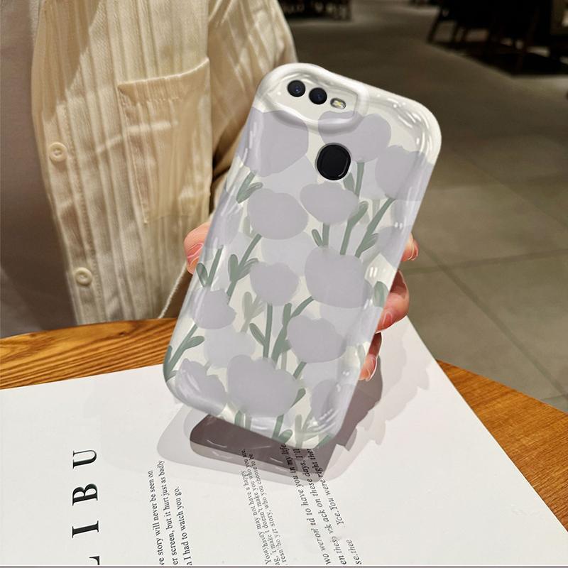 Ốp Silicon Hoạt Hình Cho OPPO A5S A7 A12 F9 F9 Pro 3D Phụ Kiện Mềm Ốp lưng Hoa Bướm Tulip Ốp Lưng Chống Sốc