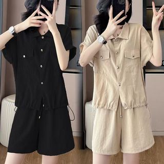 Bộ đồ nữ mới, áo và quần short màu trơn, kích thước lớn, dây rút cao cấp, bộ hai mảnh thời trang rộng rãi, thoáng mát