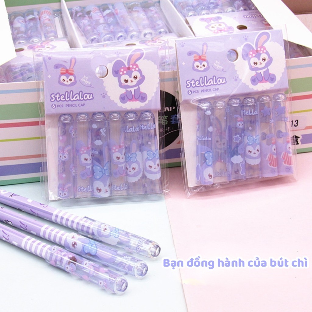 Set nắp bút chì 6 cái, phụ kiện bảo vệ đầu bút chì hoạt hình cho học sinh nhiều mẫu dễ thương