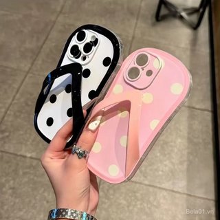 Ốp Điện Thoại Thích Hợp Cho iPhone Chấm Bi Sọc Lật Thích Hợp Cho iPhone16 / 15pro Dép 17promax Vỏ Điện Thoại 14 13 Sáng Tạo 12 / 11 Vỏ Bảo Vệ 2BGF